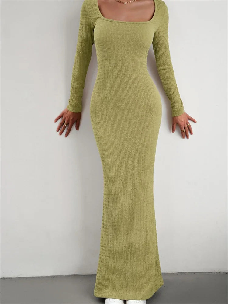Limited Deals, Unlimited Savings!Amy Fashion - Elegant Women Knitted   Sleeve Square Neck Solid Slim Fit Spring Autumn Cocktail Female Vestidos