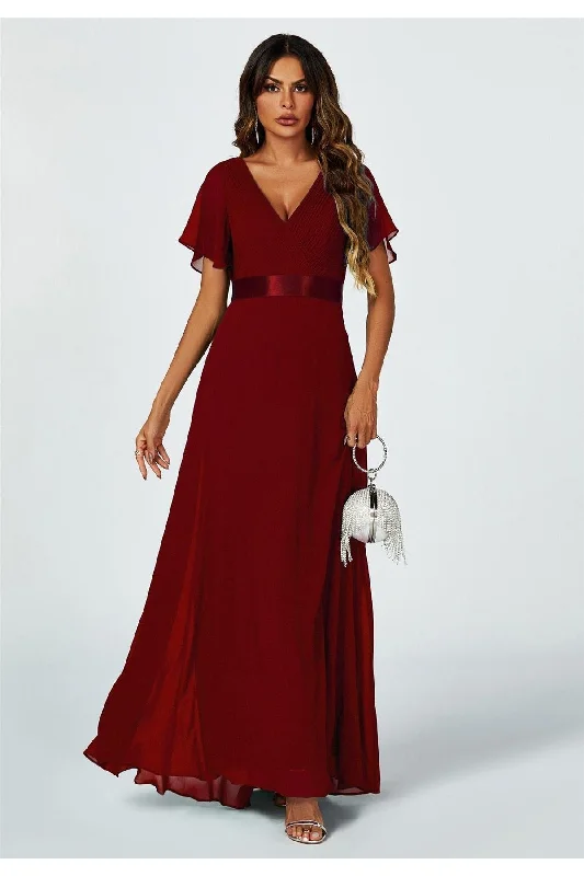 Hottest Discounts of the Year!FS Collection Angel Sleeves Empire Waist Bridesmaid Dress In Wine