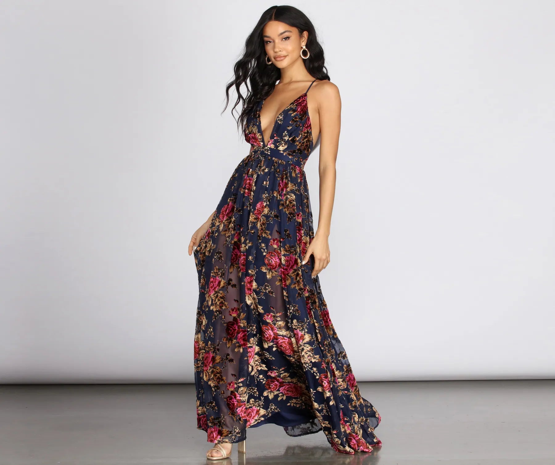 Save More When You Shop More!Justina Floral Velvet Burnout Chiffon Dress