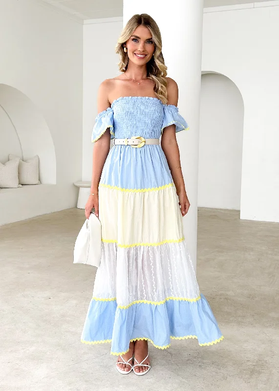 Your Wallet Will Thank You!Lailah Off Shoulder Maxi Dress - Blue Splice