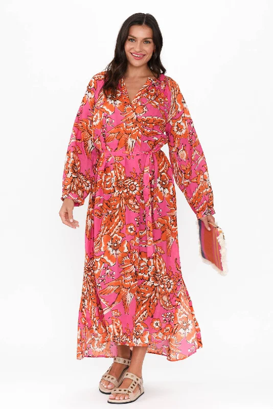 Huge Price Cuts Await!Liliana Orange Garden Cotton Tie Dress