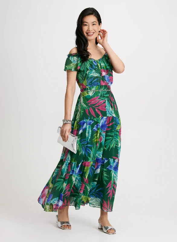 Your Shopping Spree Starts Here!Long Floral Chiffon Dress
