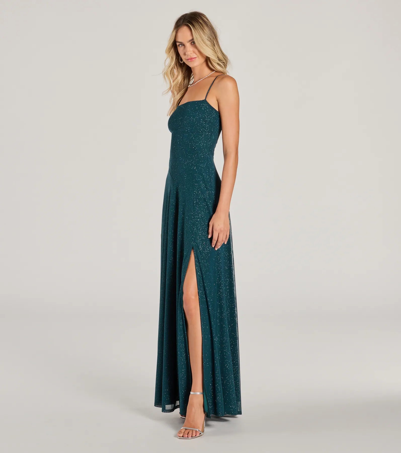 Your Exclusive Offer Awaits!Maizie Sleeveless Slit A-Line Glitter Formal Dress
