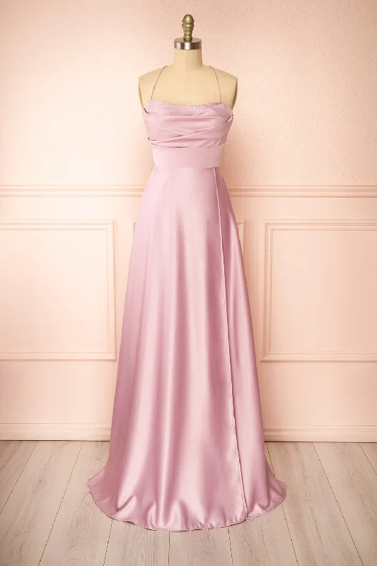 Shop Smart, Save Big!Marlys Mauve | Cowl Neck Satin Maxi Dress w/ High Slit