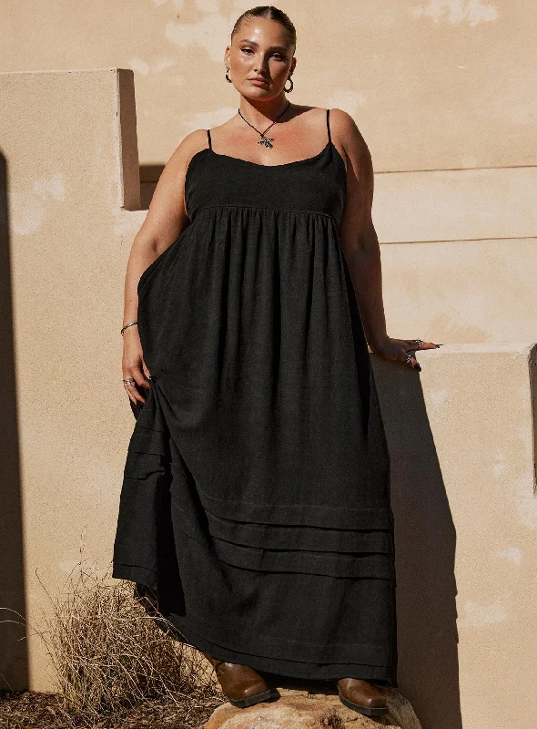 Unbeatable Prices!Milden Linen Blend Maxi Dress Black Curve