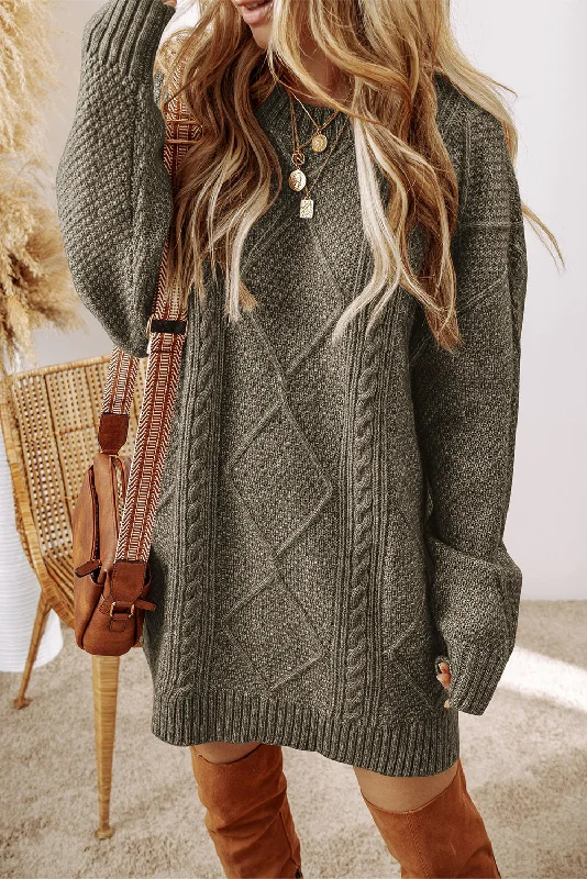 Hurry, Sale Ends Soon!Cable Knit Drop Shoulder Sweater Dress