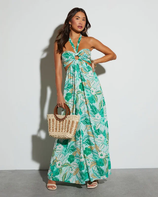 Exclusive Offers You’ll Love!Moana Halter Tropical Print Maxi Dress