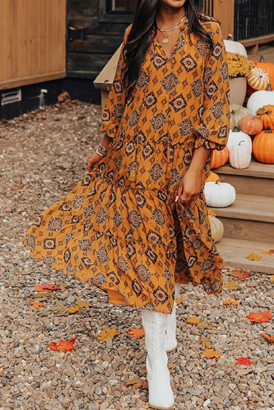 The Sale You’ve Been Waiting For!Western Geometric Tiered Midi Dress