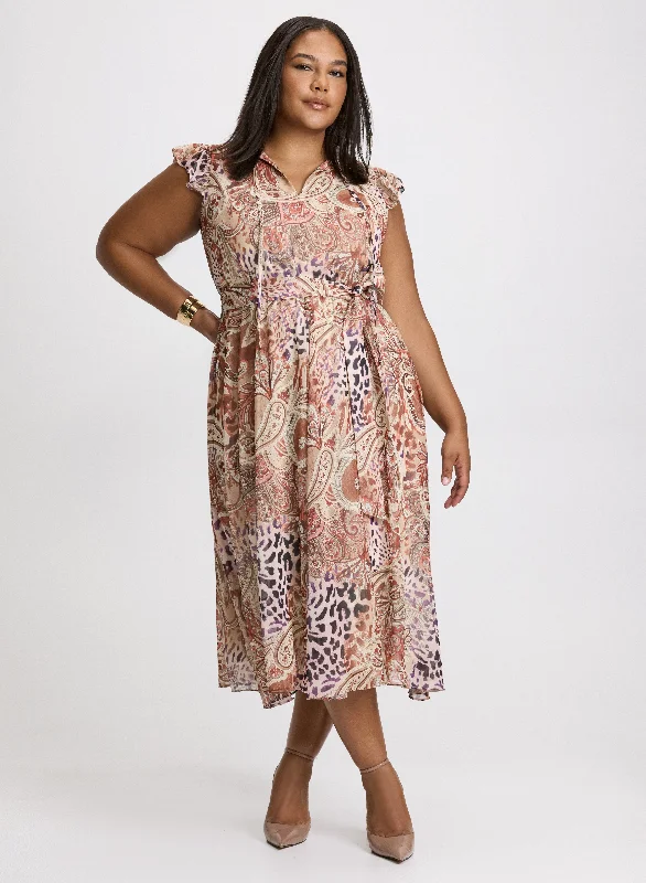 Limited Time Offer!Paisley Print Chiffon Dress