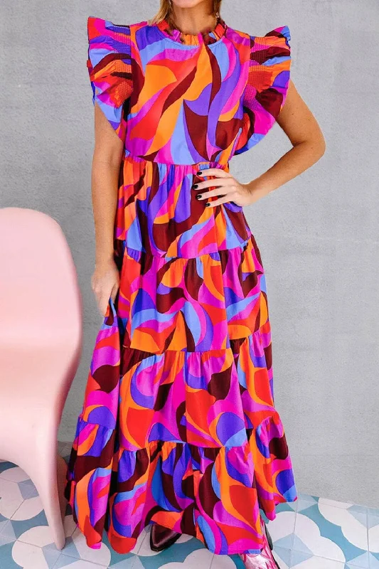 Save More When You Shop More!Ruffled mock neck tiered dress