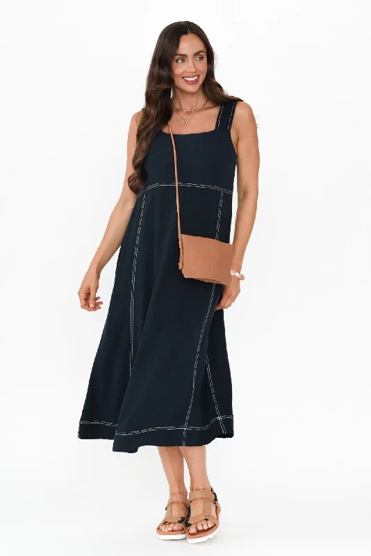 Buy More, Pay Less!Saylor Navy Contrast Stitch Midi Dress