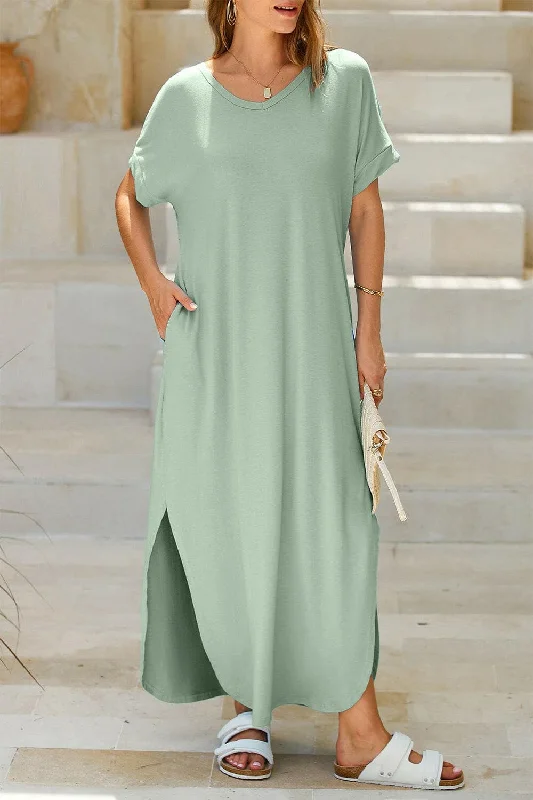 Your Shopping Spree Starts Here!Elegant short sleeve dress with pockets