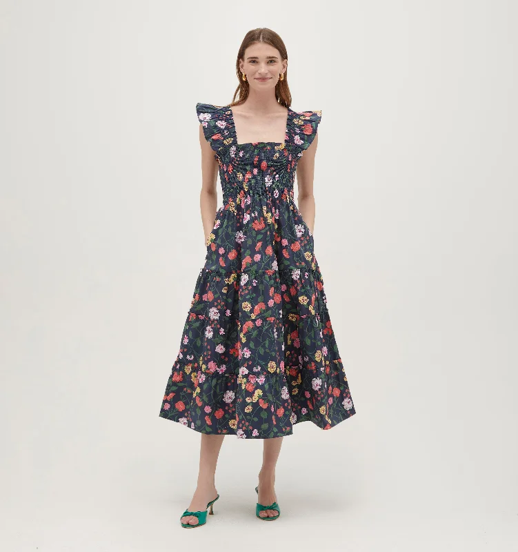 Buy More, Save More!The Ellie Nap Dress - Navy Peony Bouquet Cotton Sateen