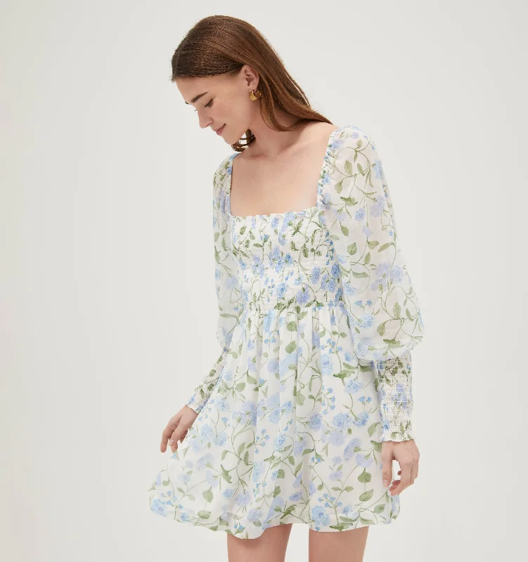 Best Price of the Season!The Grace Mini Nap Dress - Blue Peony Bouquet Georgette