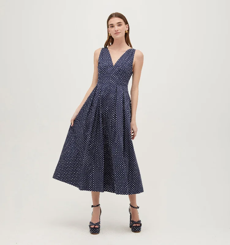 Save More with Every Purchase!The Jacqueline Dress - Navy Polka Dot Cotton Sateen