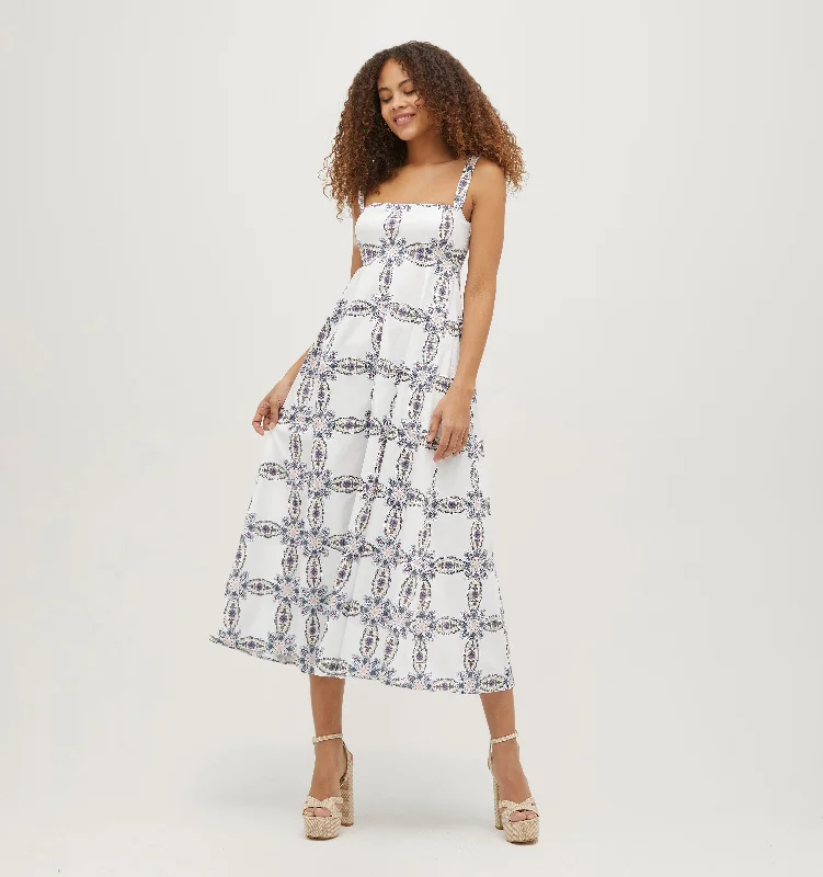 Get the Best for Less!The Rowena Dress - Marseille Geo Cotton Sateen