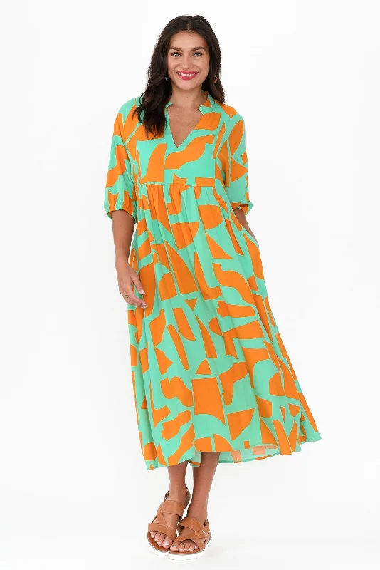 Get More, Spend Less – Shop Now!Trey Teal Abstract Midi Dress
