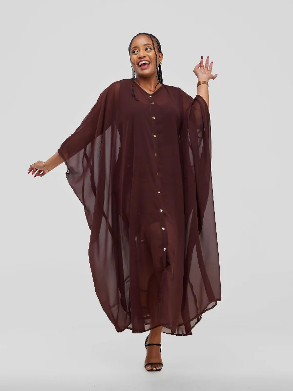 Huge Price Cuts Await!Vazi Afriq Buttoned Chiffon Kaftan Dress - Brown