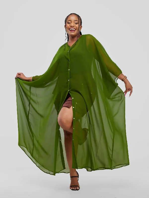 Exclusive Savings This Week!Vazi Afriq Buttoned Chiffon Kaftan Dress - Moss Green