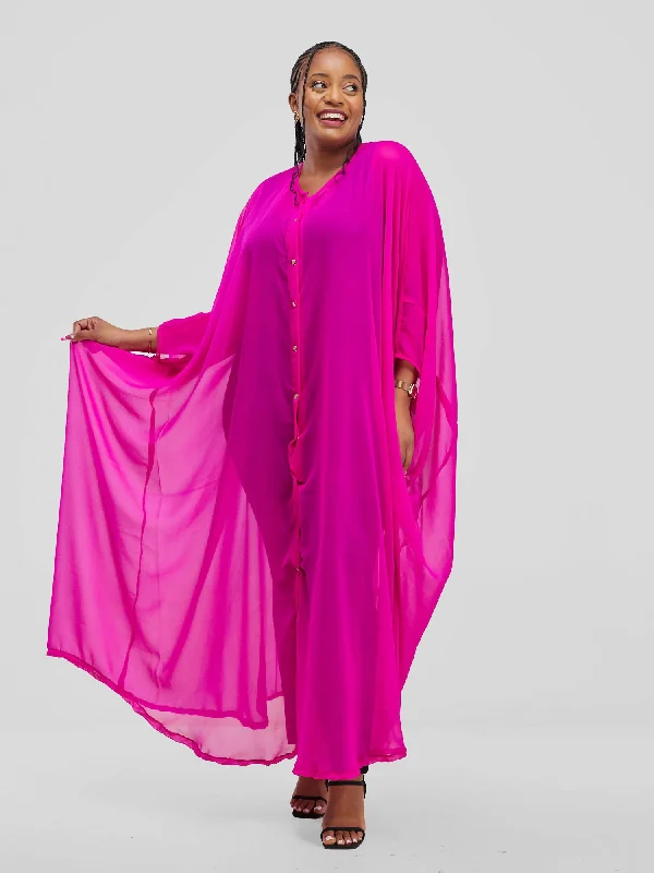 Save Like Never Before!Vazi Afriq Buttoned Chiffon Kaftan - Hot Pink