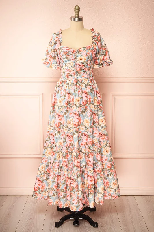 Special Discounts Inside!Vintiji | Long Floral Dress w/ Ruched Bust