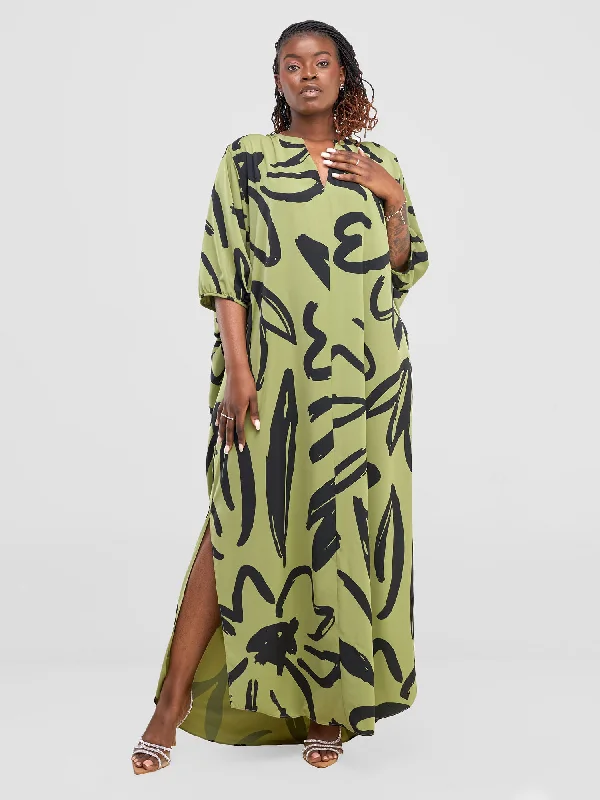 Instant Savings Await!Chesi Dolman Maxi Dress - Olive / Black Hesi Print