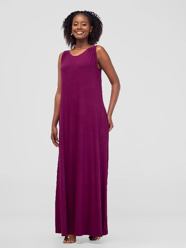 Best Deals Just for You!Safiya Gathered Shoulder Maxi Dress - Burgundy