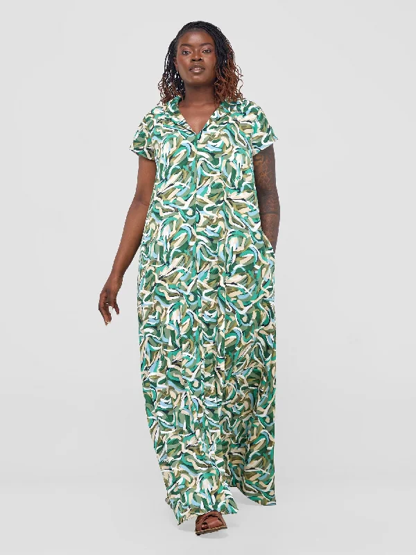 Shop Smart, Save Big!Zuri Cap Sleeved Maxi Dress - Green / Cream Print