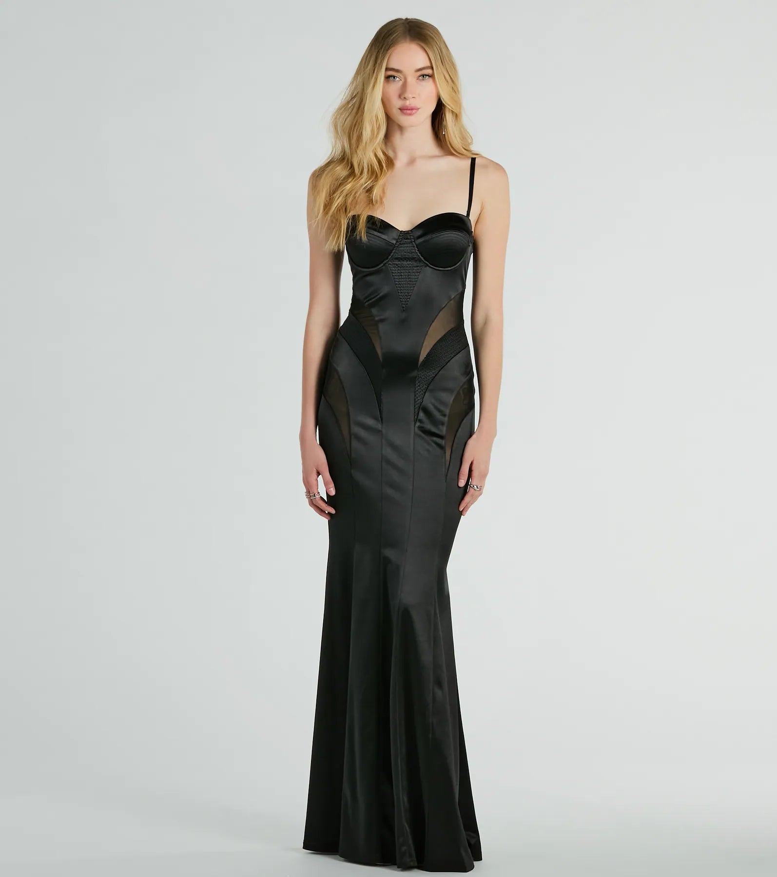 Your Wallet Will Thank You!Kaya Bustier Mesh Satin Mermaid Formal Dress