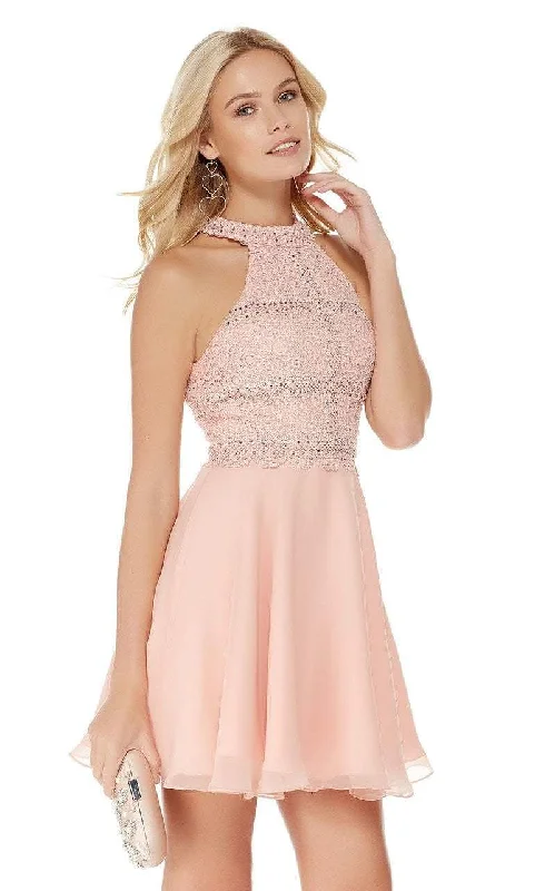 Save More Than Ever!Alyce Paris - Braided Lace Halter A-Line Cocktail Dress 2660 - 2 pc  French Pink In Size 00 and Blue Radiance in size 4 Available
