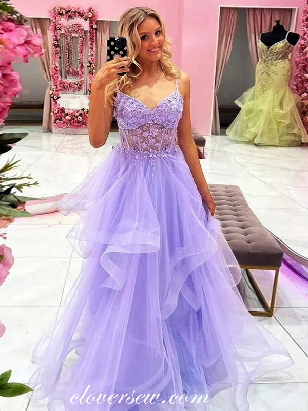 Unbeatable Prices!Beaded Lace Lilac Tulle Ruffles A-line Fashion Prom Dresses, CP0962