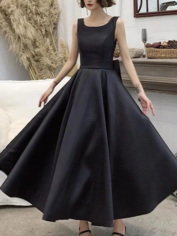 Your Wallet Will Thank You!Black A-line Satin Prom Dresses, Simple Girl Normal Dresses, 2022 Newest Party Dresses