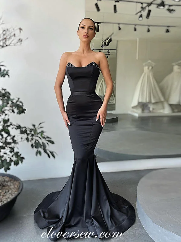 Today Only – Don’t Miss It!Black Strapless Beading Neckline Mermaid Formal Prom Dresses, CP0956