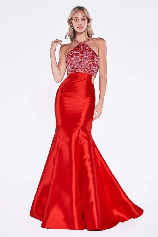Shop the Hottest Deals!Cinderella Divine - 61894 Bead Embellished Halter Mermaid Gown