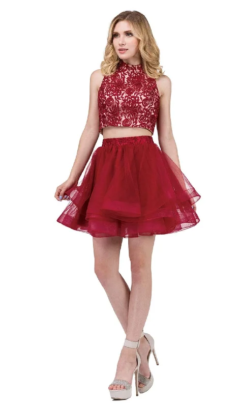 Save More When You Shop More!Dancing Queen - 3042 Two Piece Floral Embroidered Homecoming Dress