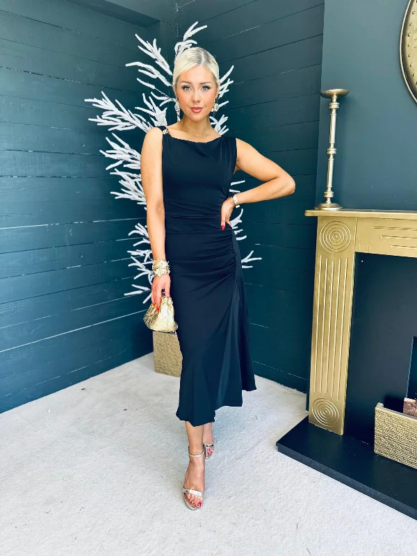 Don’t Wait – Deals Won’t Last!Gina Gathered Detail Midi Dress Black