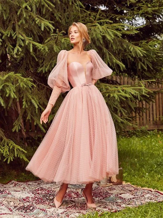 Exclusive Deals Just for You!Gorgeous Pink Tulle Satin Teal Length Prom Dresses, 2021 Prom Dresses, Newest Prom Dresses, Formal Dresses