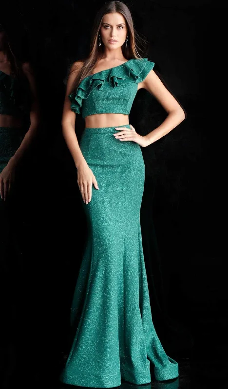 Limited Time Offer!Jovani - 66271 Two Piece Ruffled Asymmetric Mermaid Dress With Train