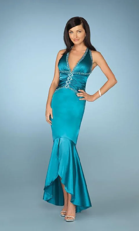Stock Up and Save!La Femme - 12278 Halter V Neck High Low Mermaid Prom Dress