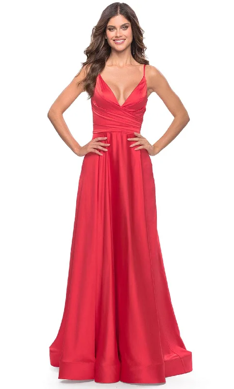 Bigger Savings, Better Shopping!La Femme 31121 - Deep V-Neck Satin Prom Gown