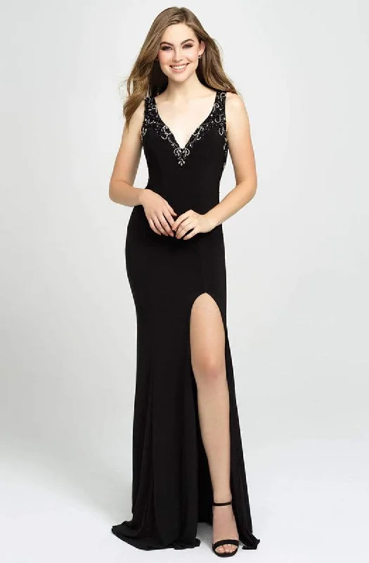 Grab Yours Before It’s Too Late!Madison James - 19-150 Beaded Plunging V-Neck High Slit Gown
