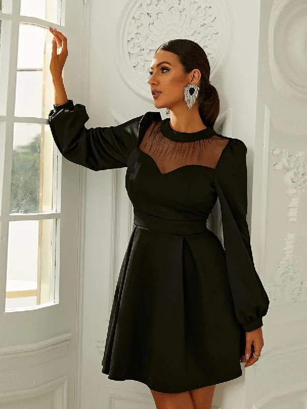 Score Big Savings Today!High Neck Bishop Sleeve Elegant Black Prom Dress XH2177