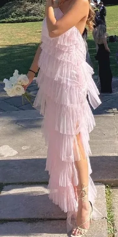 Huge Price Cuts Await!New Arrival Tiered Tulle Pink Prom Dress,  Long Evening Dress   cg24882