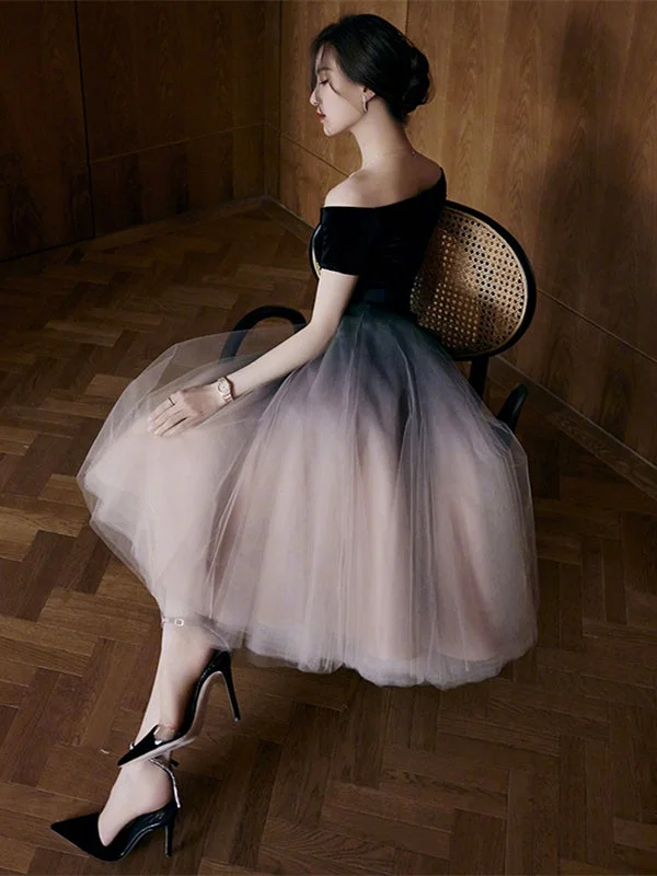Shop Today, Save Tomorrow!Off Shoulder Gradient Tulle Prom Dresses, Midi Dresses, Elegant Prom Dresses, Newest Prom Dresses, RC016