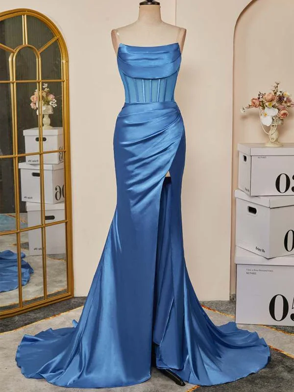 Your Shopping Wish, Our Discount Command!Popular Blue Strapless Mermaid Unique Stylish Elegant Evening Formal Long Prom Dresses PD1434