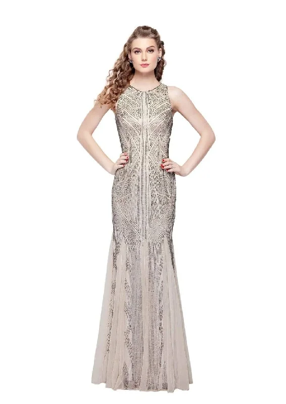 Limited Edition, Limited Price!Primavera Couture Beaded Geo Patterned Sleeveless Sheath Gown 1271 - 1 Pc. Champagne in size 4 Available