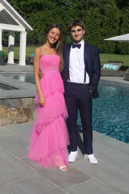 Massive Price Cuts!Princess Hot Pink Long Prom Dress Layered Tulle Sleeveless Corset Gown,Evening Dresses   cg24859