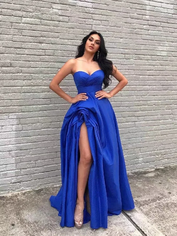 Price Drops You’ll Love!Strapless A-line Long Prom Dresses, Popular Side Slit Party Dresses, 2022 Newest Evening Dresses