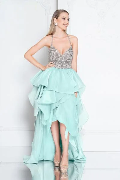 Get Ready to Save!Terani Couture - 1811P5782 Beaded Bodice T-Strap Hi-Lo Prom Dress