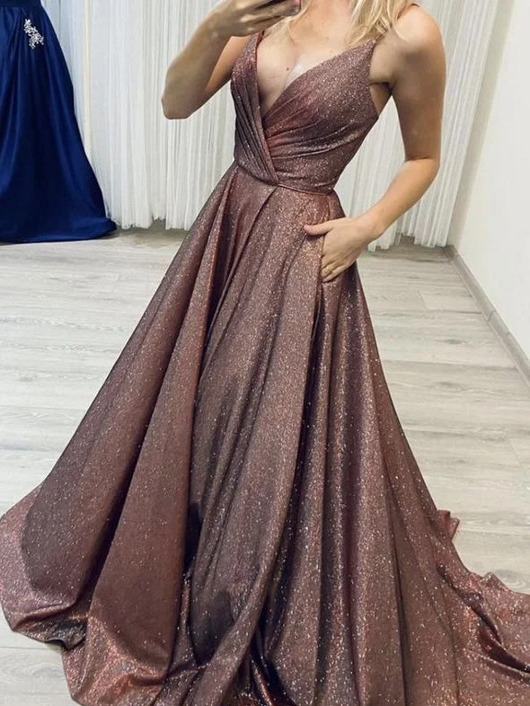 Act Fast – Limited Time Savings!V-neck Shiny Satin Prom Dresses, A-line Prom Dresses, 2022 Prom Dresses, Simple Elegant Prom Dresses, RC028
